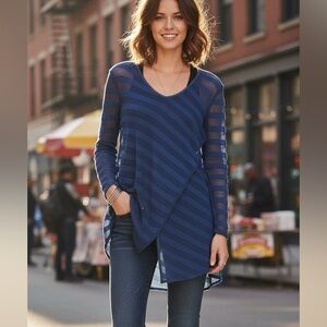 Free People We The Free Faux‎ Wrap Striped Knit Blue Tunic Top